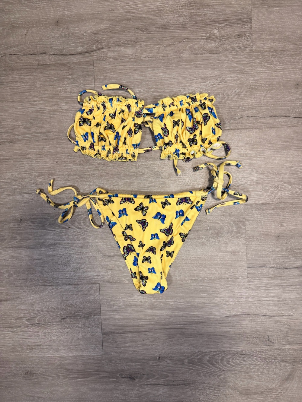 Fashion Nova Yellow Butterfly Tie-Side Bikini